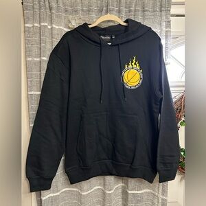 Chemistry Black Basketball Hoodie with Yellow Flame Graphic